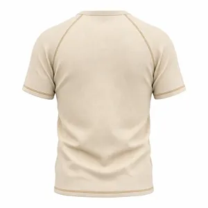 Men's breathable waffle knit raglan short sleeve T-shirt back view detail display.
