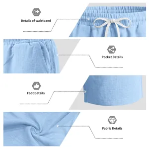 Primer plano de los detalles de la cintura y el bolsillo de los pantalones cortos.