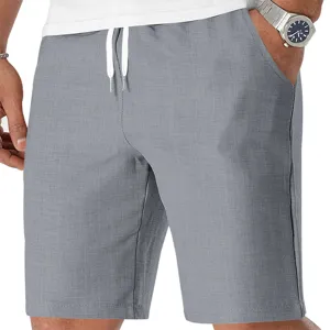Pantalones cortos casuales de verano para hombre con textura de lino y cordón, ropa de playa.