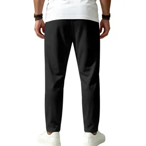 Men's casual athletic running pants breathable stretch straight-leg trousers back view