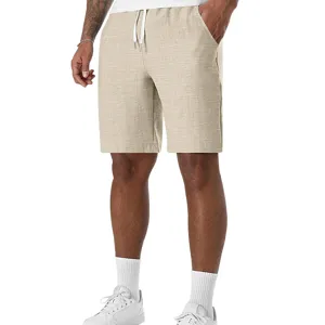 Pantalones cortos de playa casuales de hombre con textura lino verano cordón detalle