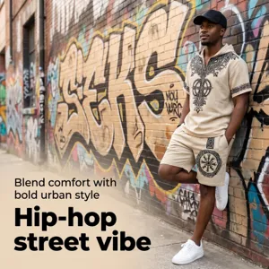 Men linen-blend hoodie shorts set viking tree print summer streetwear casual outfit