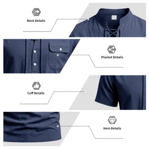 Men's short sleeve linen henley shirt casual summer solid color breathable top shirt