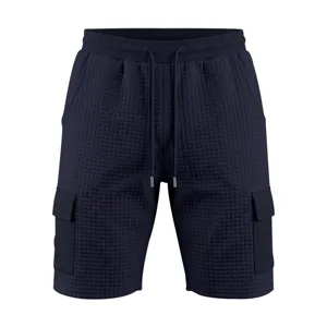 Men's waffle knit cargo shorts casual outdoor summer sports multi-pocket navy blue