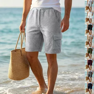 Men Outdoor Sports Grid Shorts Casual Loose Plaid Cargo Shorts With Multi Pockets Summer Breathable Vacation Drawstring Bottoms