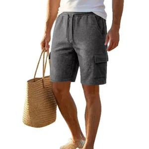 Men's summer waffle knit cargo shorts, casual outdoor sports multi-pocket vacation shorts.