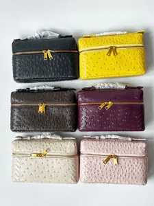 Bolso cosmetico vanity con patron de avestru tejido bolso de mano retro para mujeres chic