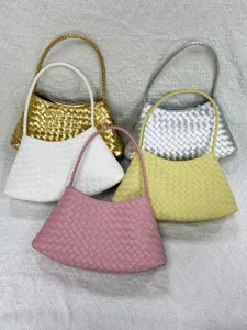 Woven hobo shoulder bag for women, luxury leather handbag with braided handle, stylish daily purse.