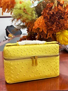 Bolso cosmetico tejido Vanity con patron de avestruz retro moda bolso de hombro mujer