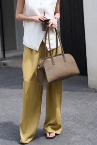 Pebble grain leather shoulder tote bag with long handles, stylish EW style handbag for women.