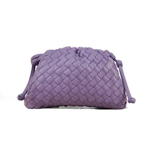 Purple woven leather cloud clutch bag stylish small crossbody shoulder bag for women