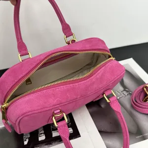 Rosa Wildleder Bowling Handtasche Damen Luxus Henkeltasche Kissen Umhängetasche