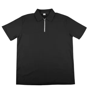 Polo homme manches courtes côtelé avec zip, haut décontracté noir classique d'été.