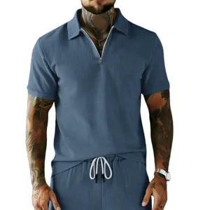 Ensemble chemise polo et short en velours côtelé rétro décontracté pour homme d'été.
