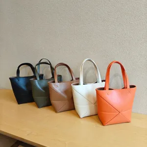 Sac cabas pliant géométrique, sac à main en cuir PU multicolore, sac porté épaule.