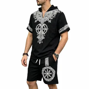 Close-up detail showcasing the intricate white Norse Yggdrasil print on black fabric.