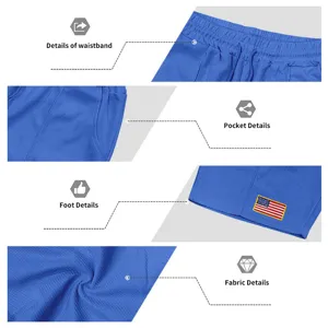 Men's waffle knit casual sports shorts detail showing waistband, pockets, and flag patch.
