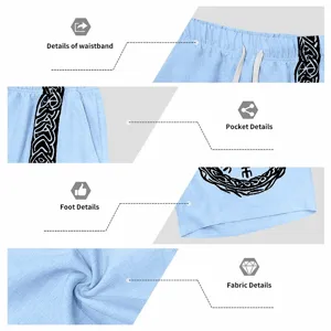 Detailed view of men's casual linen-blend Viking print shorts, highlighting fabric and pocket.