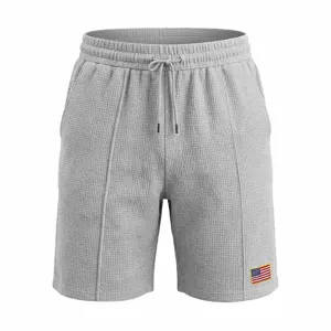 Mens casual waffle knit shorts summer drawstring sportswear light grey beach shorts