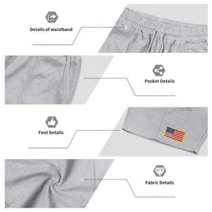 Men grey waffle knit casual shorts with flag patch, comfortable beach sports trousers.
