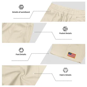 Mens casual waffle knit shorts with elastic waistband, side pockets and American flag patch.