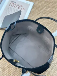 Bolso tote de ante negro estilo lujo diseñador gran capacidad bolso de hombro para mujer.