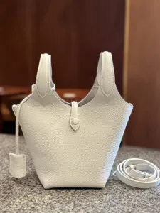 White leather bucket bag stylish top handle handbag casual shoulder crossbody bag for women