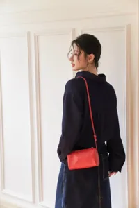 Red leather 90s style shoulder bag, minimalist crossbody bag for women daily wear.