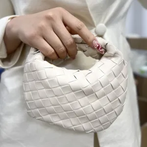 Solid color woven leather handbag for women, stylish minimalist hobo tote bag for daily use.