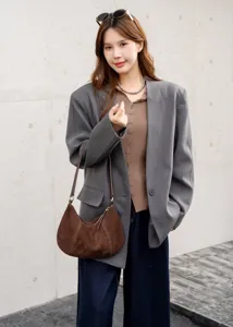 Brown suede underarm shoulder bag for women, stylish casual genuine leather handbag everyday use.
