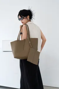 Classic leather tote bag for women, stylish large capacity commuter shoulder bag, brown.