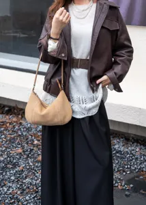 Autumn winter suede hobo shoulder bag minimalist fashion casual genuine leather women bag