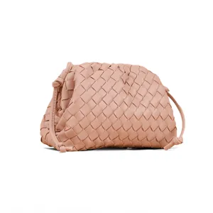 Small woven pouch bag for women, stylish leather shoulder crossbody clutch purse pink