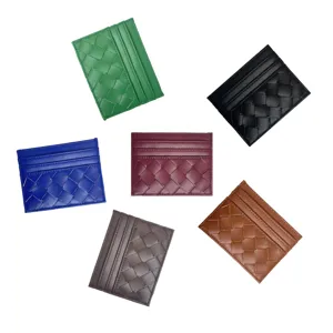 Gewoven leer kaartenhouder slanke creditcardetui minimalistische mode portemonnee vrouwen