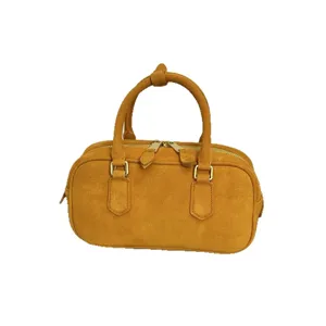 Damen Wildleder Bowling Handtasche elegante gelbe Schulter Kissen Tasche Hardware