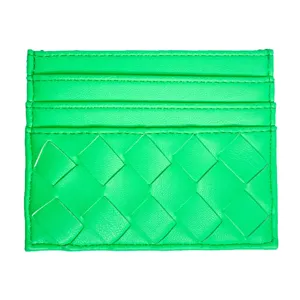 Neon groen geweven lederen kaarthouder slanke minimalistische creditcard etui voor dames dagelijks