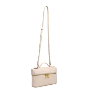 Bolso bandolera Vanity con estampado de avestruz beige elegante bolso de mano para mujer