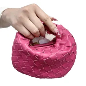 Woven leather handbag fashion solid color minimalist hobo purse for women daily casual use