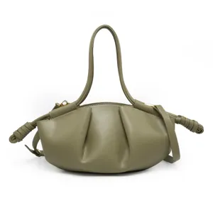 Sac bandoulière nuage plissé vert, sac à main rétro en cuir PU, fourre-tout tendance.