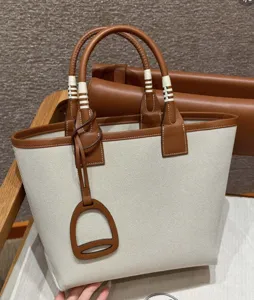 Canvas and leather tote bag handbag stylish large capacity top handle bag exquisite detail view