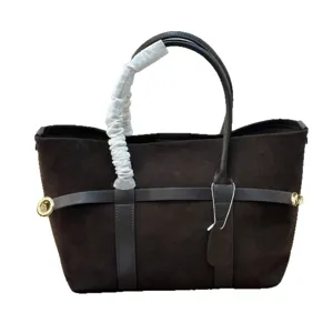 Bolso tote de ante marron estilo de lujo bolso de hombro de cuero suave gran capacidad