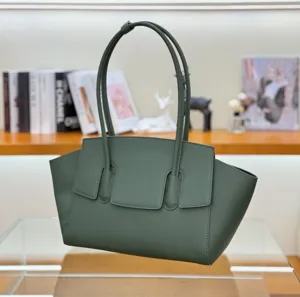 Dark green leather tote bag for women luxury designer shoulder bag minimalist structured purse