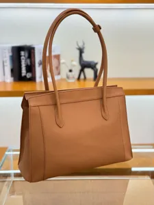 Brown leather tote bag, premium cowhide commuter handbag, vintage large capacity work bag.
