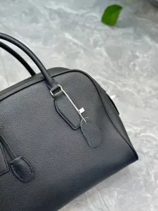 Black leather bowling handbag top handle luxury casual tote bag daily minimalist women purse