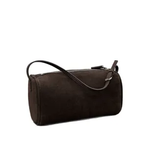 Dark brown suede 90s shoulder bag vintage minimalist barrel bag casual crossbody bag for women