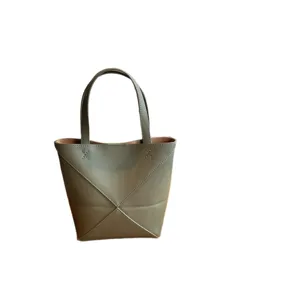 Sac cabas en cuir géométrique plié, élégant sac à main et bandoulière vert olive pour bureau.