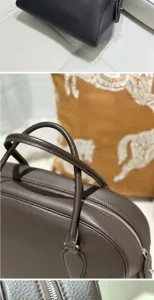 Premium genuine leather bowling handbag, textured top-layer cowhide, versatile daily tote bag.