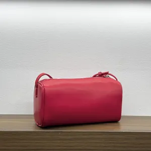 Red genuine leather barrel bag 90s vintage style shoulder bag for women daily use