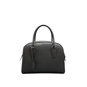Classic pebbled leather bowling handbag for women, elegant top handle dome purse for daily use.