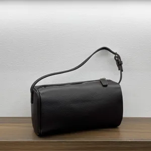 Women Retro Cylindrical Shoulder Bag Genuine Leather 90s Vintage Top Handle Handbag Minimalist Crossbody Bag